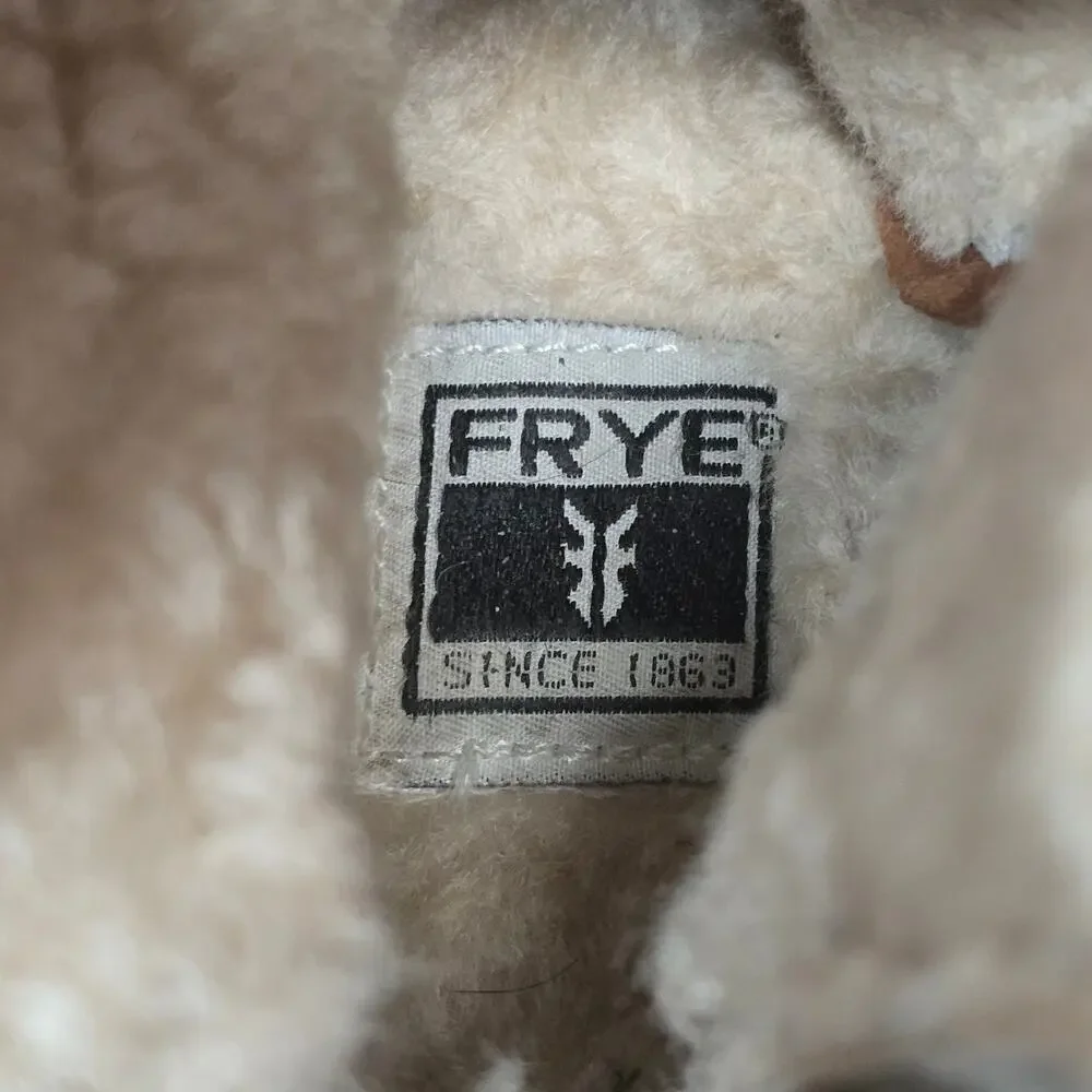 Frye Sheepskin Brown Leather High Top Zip Back Ankle Booties Sneakers Shoes